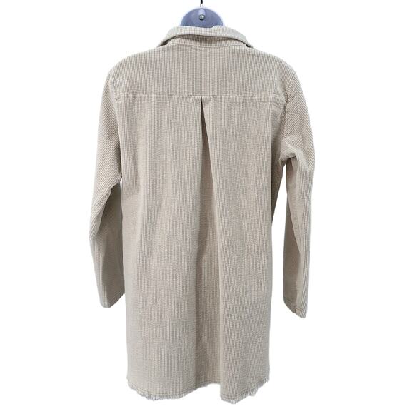 Elan Off White Corduroy Shirt Jacket Womens M Button Up Raw Edge Hem Long Sleeve - Picture 6 of 12
